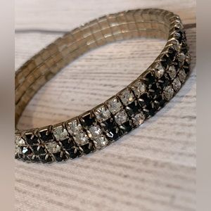Black and Crystal Stretch Silver Bracelet